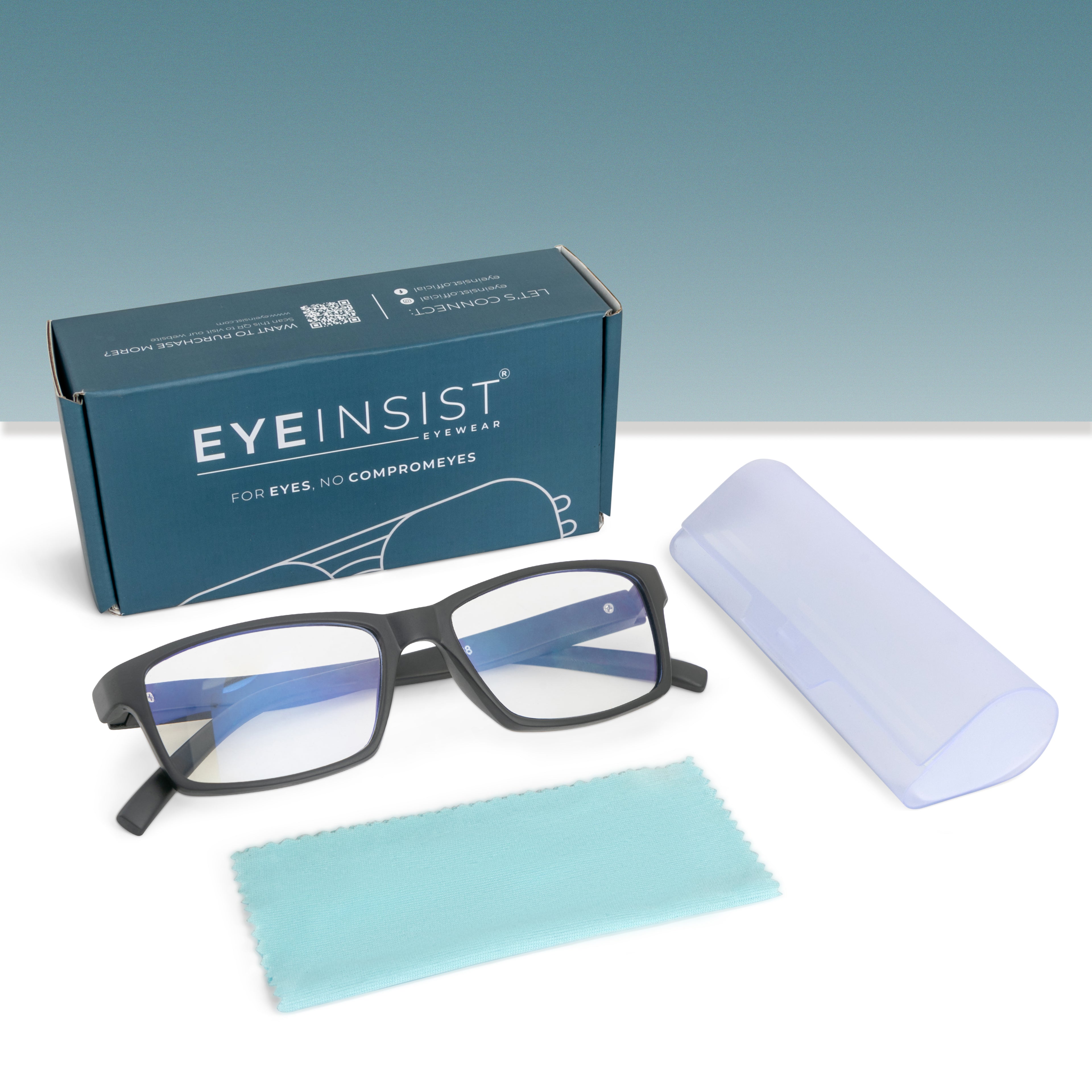 EyeInsist Serene Blue Light Filter Reading Glasses - Matt Black