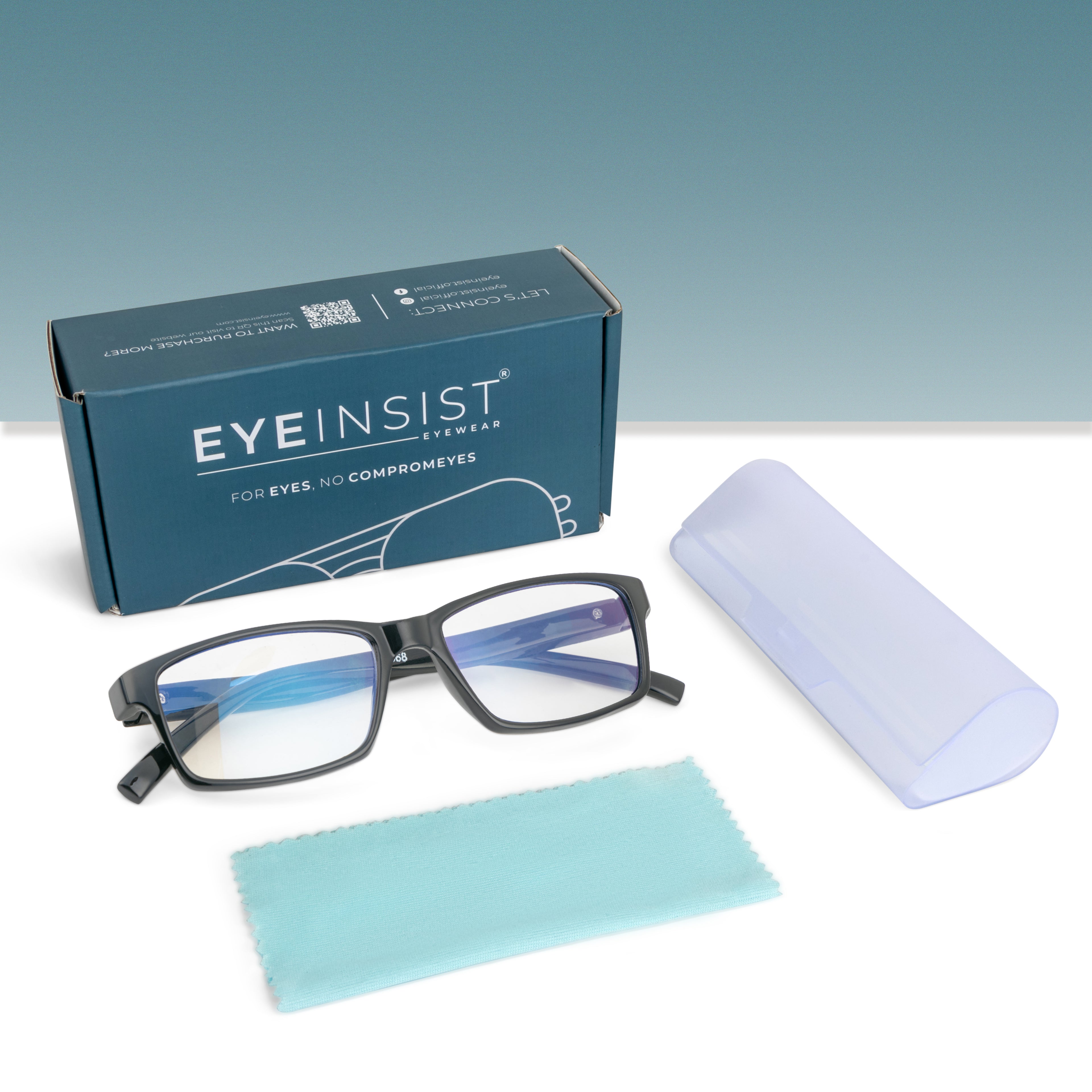EyeInsist Serene Blue Light Filter Reading Glasses - Shine Black