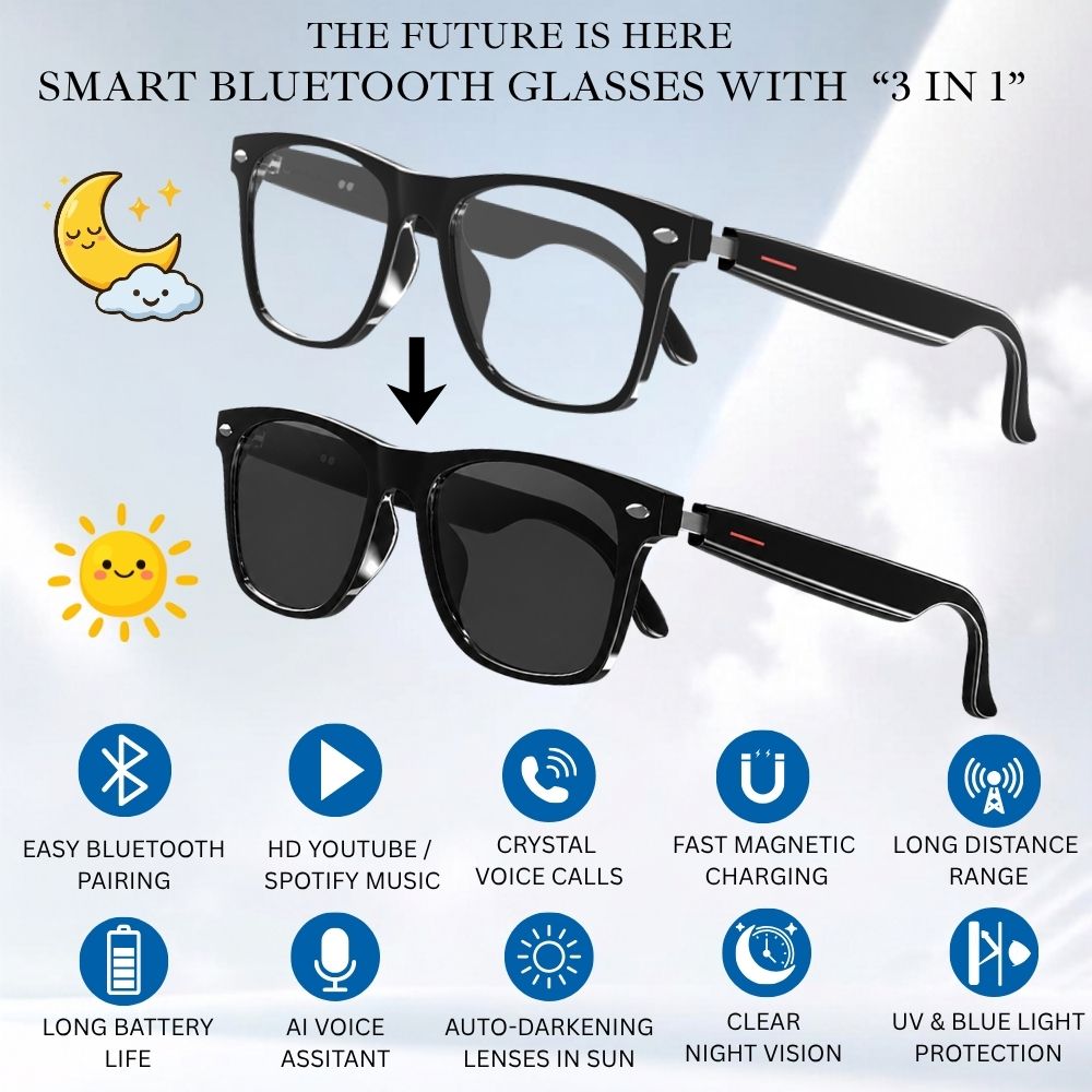Smart Bluetooth Glasses "3 in 1" Black Wayfarer - E13
