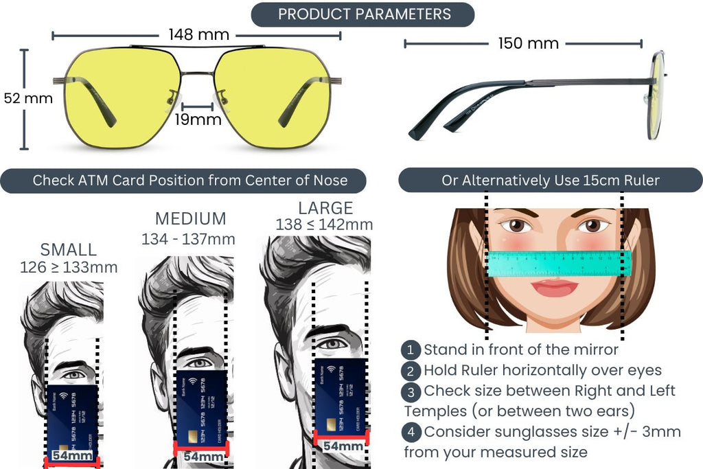EyeInsist Sentinel Photochromic Polarized Night Vision Eyewear dimensions and measurement techniques