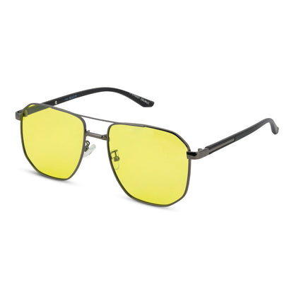 EyeInsist EON Day and Night Auto-Darkening Sunglasses with yellow and grey frame main angle view