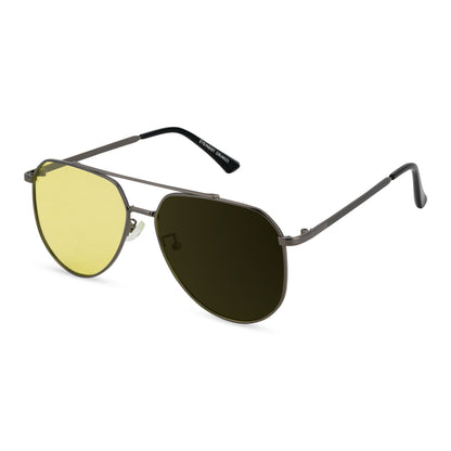 EyeInsist Pilot Beam Polarized Photochromic Glass Sunglasses Main Angle View with Color Changing from Yellow to Dark Green