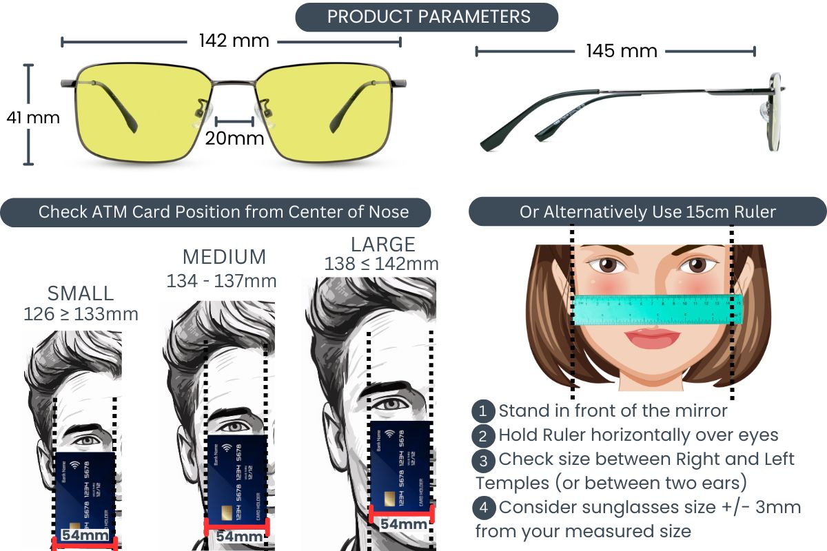 EyeInsist Halo Shift Polarized Photochromic Glasses Measurement Guidelines and Product Parameters