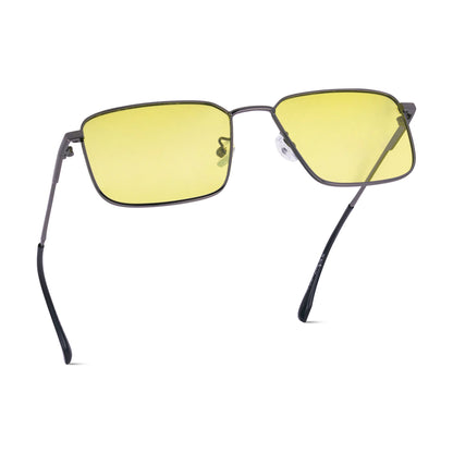 EyeInsist Halo Shift Polarized Photochromic Glasses Cross Angle View with Yellow Lens and Grey Frame
