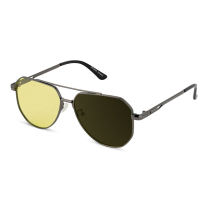 EyeInsist Dusk to Dawn Day and Night Aviator Polarized Night Vision Glasses Cross Angle View with Lens Color Changing from Yellow to Dark Green