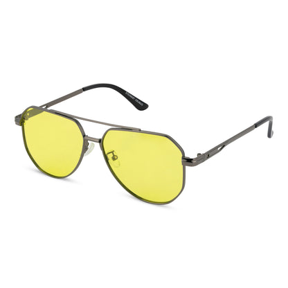 EyeInsist Dusk to Dawn Day and Night Aviator Polarized Night Vision Glasses Main Angle View with Yellow lenses