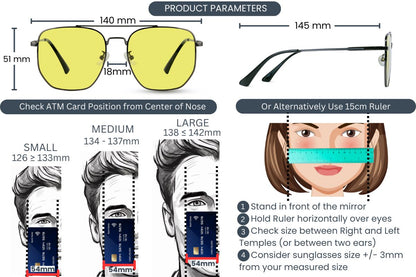 EyeInsist Spectrum Shield Day Night Goggles with Polarized Photochromic Lenses Measurement Guidelines and Product Parameters